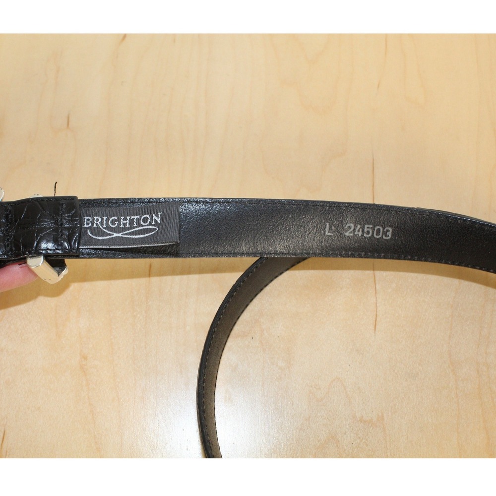 Brighton Belt Black Croc-Embossed Leather 24503 Silver Tone Buckle Womens SZ LG - Picture 4 of 5